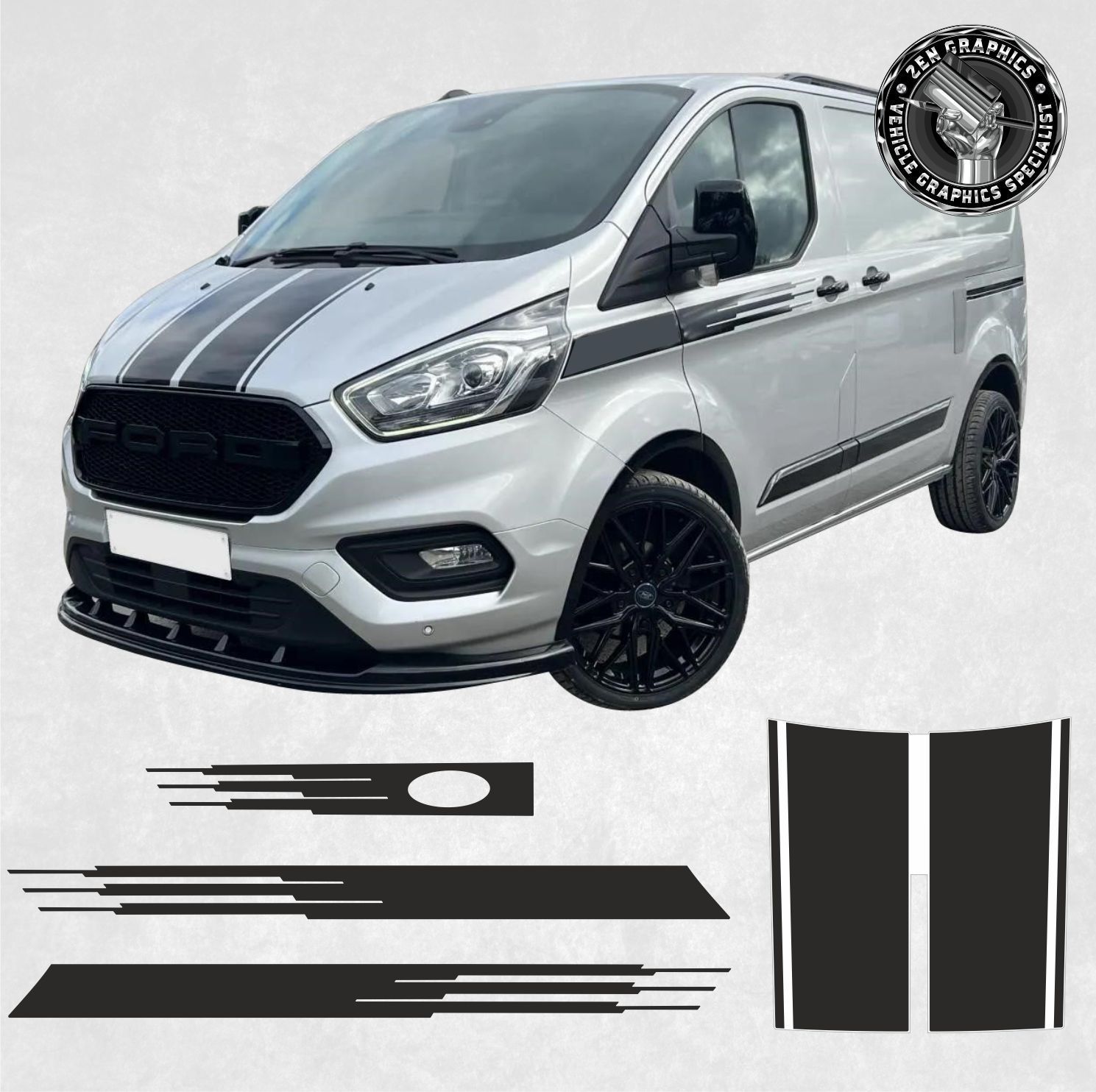 Zen Graphics - Transit Custom 2018- 23 Bonnet, side and rear Stripes ...