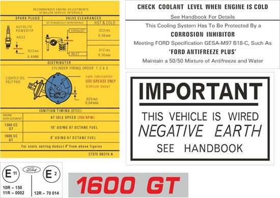 Picture of Ford Cortina MK2 1600 GT / 1600 E Engine Bay Decals / Sticker