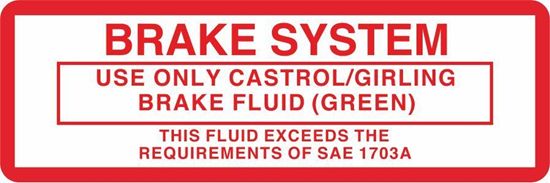 Picture of Jaguar E-Type Series 2 & 3 Brake Fluid label replacement Decal / Sticker