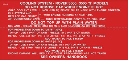 Picture of Rover P6 3500/3500S Cooling System Information replacement Decal / Sticker - copy