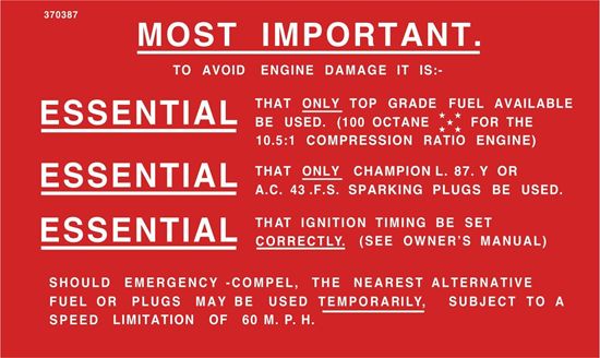 Picture of Rover P6 3500/3500S Most Important replacement Decal / Sticker