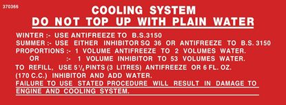 Picture of Rover P5 & P6 Cooling System Information replacement Decal / Sticker