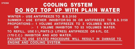 Picture of Rover P5 & P6 Cooling System Information replacement Decal / Sticker