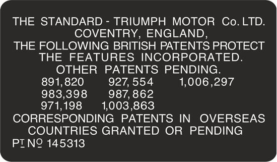 Picture of Triumph Spitfire, GT6, Herald etc - 1968 on Patents Decal / Sticker