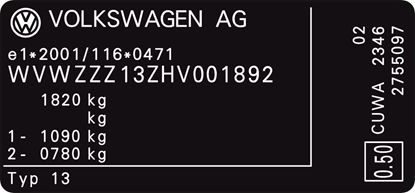 Picture of VW Scirocco 2009 onwards replacement VIN Decal / Sticker