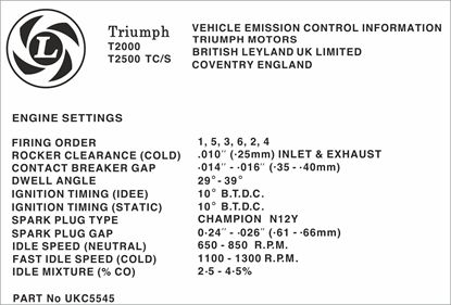 Picture of Triumph 2000 / 2500 Emission Control / Engine Settings Decal / Sticker
