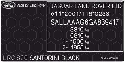 Picture of Land Rover Discovery 4 replacement VIN Decal / Sticker