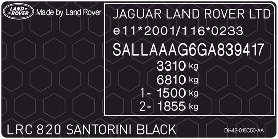 Picture of Land Rover Discovery 4 replacement VIN Decal / Sticker