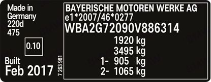 Picture of BMW 2 Series F22 replacement VIN Decal / Sticker