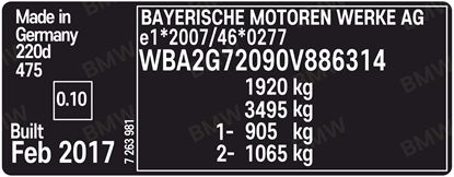 Picture of BMW F22 2 Series replacement VIN Decal / Sticker