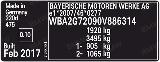 Picture of BMW F22 2 Series replacement VIN Decal / Sticker
