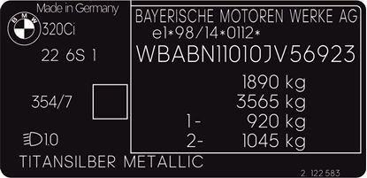 Picture of BMW E46 replacement VIN Decal / Sticker