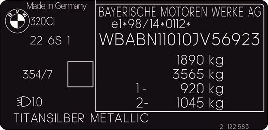 Picture of BMW E46 replacement VIN Decal / Sticker