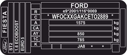 Picture of Ford Fiesta MK7 replacement VIN Decal / Sticker