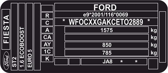 Picture of Ford Fiesta MK7 replacement VIN Decal / Sticker