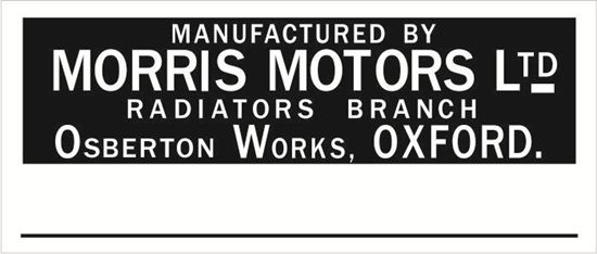 Picture of Transparent Decal for Brass Morris Motors Radiator plate - MG T series, MG TA, MG TB, MG TC, MG TD