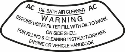 Picture of AC Oil Bath Air Cleaner Warning label for Austin 1948-52, MG TD etc