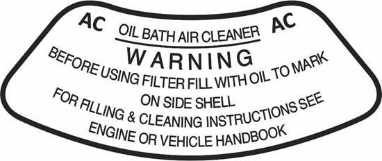 Picture of AC Oil Bath Air Cleaner Warning label for Austin 1948-52, MG TD etc