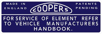 Picture of Coopers Air Cleaner label for MGB, MGC, Austin 1100 & 1300, Morris, Jaguar 420