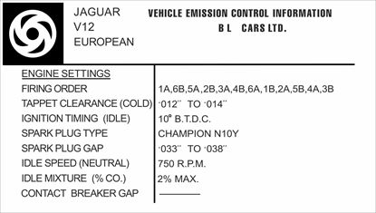 Picture of Jaguar XJS V12 1978-80 Emissions Control Information replacement Decal / Sticker