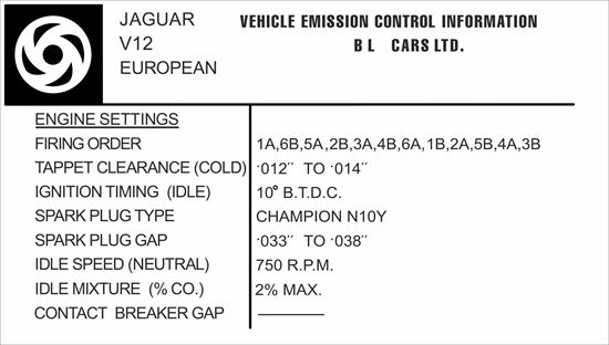 Picture of Jaguar XJS V12 1978-80 Emissions Control Information replacement Decal / Sticker