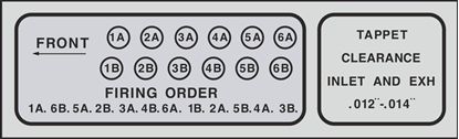 Picture of Jaguar E Type S3, XJ12, XJS Tappet Clearance Firing Order Decal  / Sticker