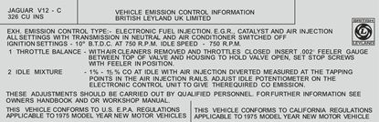 Picture of Jaguar XJS V12 Under Bonnet Emission Label Decal  / Sticker