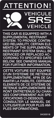 Picture of Volvo 960 SRS Airbag replacement Decal / Sticker