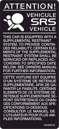 Picture of Volvo 960 SRS Airbag replacement Decal / Sticker