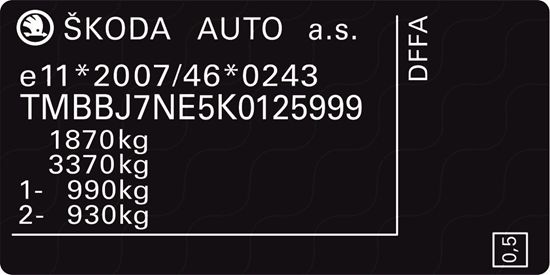 Picture of Skoda Octavia replacement VIN Decal / Sticker