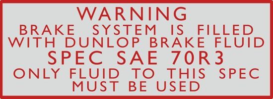 Picture of BMC / Jaguar Dunlop Brake Fluid SPEC SAE 70R3 Only Fluid Decal / Sticker