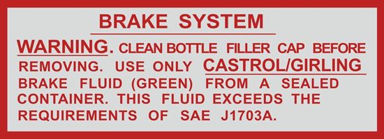 Picture of BMC / Jaguar Servo Brake System Green Fluid Decal / Sticker