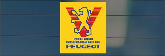 Picture of Peugeot Over All Winner PAris Alger Dakar Rally 1988 rear Glass Decal / Sticker
