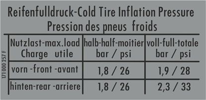 Picture of MK1 Golf Diesel Tyre Pressure with Spare Wheel replacement Decal / Sticker