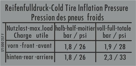Picture of MK1 Golf Diesel Tyre Pressure with Spare Wheel replacement Decal / Sticker