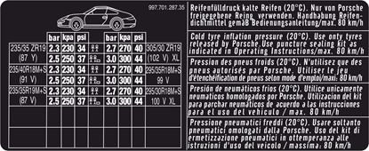 Picture of 997 Carrera S & 4S Tyre Pressure replacement Decal / Sticker