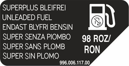Picture of 996 / 986 Super Unleaded 98 Fuel replacement Decal / Sticker Decal / Sticker