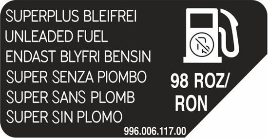 Picture of 996 / 986 Super Unleaded 98 Fuel replacement Decal / Sticker Decal / Sticker