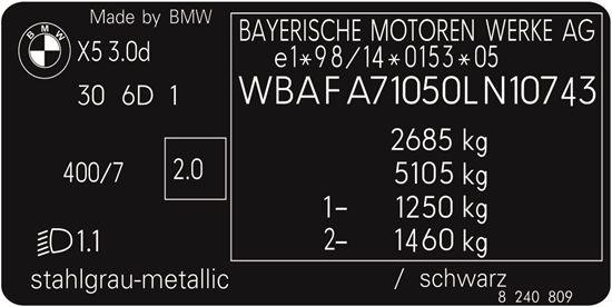 Picture of E53 X5 replacement VIN Decal / Sticker
