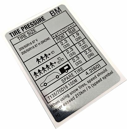 Picture of Impreza GT 16" Wheel Tire Pressure inside Door Decal / Sticker