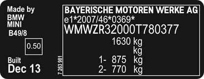 Picture of Mini R55 / R56 / R57 / R58 / R59 VIN Decal / Sticker