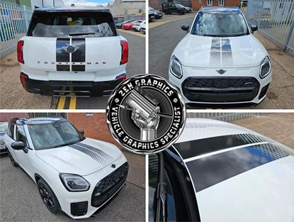 Picture of Black & Transparent Mini U25 Countryman Bonnet and rear Stripes / Stickers