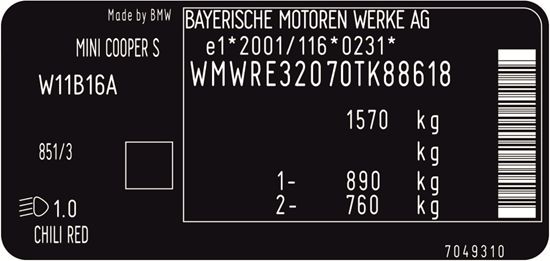 Picture of Fits Mini R53 Cooper S VIN Decal / Sticker