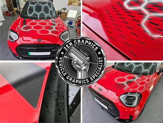 Picture of Fits Mini Aceman J05 Gloss Black / Transparent  Bonnet Stripes / Stickers