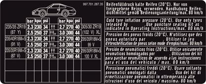 Picture of 997 Carrera S & 4S Tyre Pressure replacement Decal / Sticker